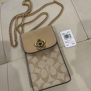Coach Phone Crossbody Phone Bag With Flower Turn Lock
